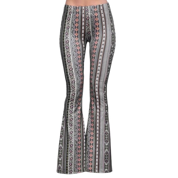Daisy Del Sol Pants - Daisy Del Sol Womens Small Olive Green Hamsa Paisley Flare Bell Bottom Pants